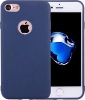 Voor iPhone 8 & 7 effen kleur TPU beschermhoes met rond gat (donkerblauw)