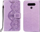 Voor LG V40 ThinQ Flower Vine Embossing Pattern Horizontale Flip Leather Case met Card Slot & Holder & Wallet & Lanyard (Purple)