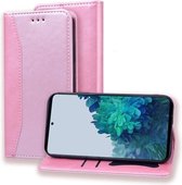 Voor Samsung Galaxy S21 Ultra 5G Zakelijke stiksels Horizontale flip lederen hoes met dubbele vouw & beugel & kaartsleuven & fotolijst & portemonnee (roségoud)