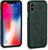 Lamsvachttextuur Vierhoekige volledige dekking Leer + metalen beschermhoes voor iPhone X / XS (groen)