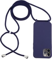 Voor iPhone 12 Pro Max Candy Colors TPU beschermhoes met draagkoord (donkerblauw)