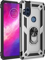 Voor Motorola One Hyper Shockproof TPU + PC beschermhoes met 360 graden roterende houder (zilver)