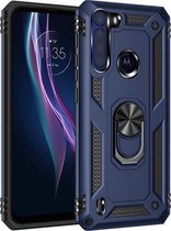 Voor Motorola Moto One Fusion schokbestendige TPU + pc-beschermhoes met 360 graden roterende houder (blauw)