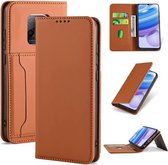 Voor Geschikt voor Xiaomi Redmi 10X Pro 5G Sterk Magnetisme Schokbestendig Horizontaal Flip Vloeistofgevoel Leren Case met Houder & Kaartsleuven & Portemonnee (Bruin)