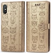 Voor xiaomi redmi 9a schattige kat en hond reliëf horizontale flip lederen tas met houder & kaartsleuven & portemonnee & lanyard (goud)