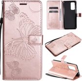 Voor Xiaomi Mi 10T / Mi 10T Pro 3D Vlinders Embossing Patroon Horizontale Flip Leren Case met Houder & Kaartsleuf & Portemonnee (Rose Goud)