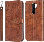 Voor Xiaomi Redmi 9 Life of Tree Embossing Pattern Horizontale Flip lederen tas met houder & kaartsleuf & portemonnee & fotolijst & lanyard (bruin)