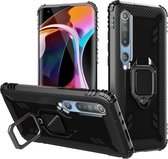 Voor Geschikt voor Xiaomi Mi 10/10 Pro koolstofvezel beschermhoes met 360 graden roterende ringhouder (zwart)