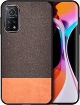 Voor Xiaomi Mi 10T 5G schokbestendige splicing PU + stoffen beschermhoes (stiksel bruin)