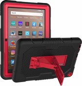 Voor Amazon Kindle Fire HD 8 (2020) siliconen in contrastkleur + pc-beschermhoes met houder (zwart + rood)