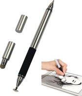 AT-12 3-in-1 touchscreen capacitieve pen met gemeenschappelijke schrijfpen en mobiele telefoon Schrijfpenfunctie is geschikt voor Apple / Huawei / Samsung (zilver)