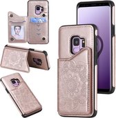 Voor Samsung Galaxy S9 bloem reliëf patroon schokbestendig beschermhoes met houder & kaartsleuven & fotolijst (rose goud)