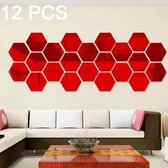 12 STKS 3D zeshoekige spiegel muurstickers set, afmeting: 8 * 8cm (rood)