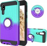 Voor Galaxy A2 Core 2 in 1 pc + TPU beschermhoes met 360 graden roterende ringhouder (groen paars)