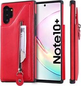 Voor Galaxy Note 10 Plus effen kleur dubbele gesp ritssluiting schokbestendig beschermhoes (rood)