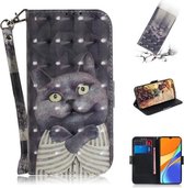 Voor Xiaomi Redmi 9C 3D Gekleurde Tekening Horizontale Flip Leren Case met Houder & Kaartsleuven & Portemonnee & Lanyard (Hug Cat)