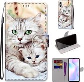 Voor Geschikt voor Xiaomi Redmi 9A Gekleurde Tekening Cross Textuur Horizontale Flip PU Lederen Case met Houder & Kaartsleuven & Portemonnee & Lanyard (Big Cat Holding Kitten)