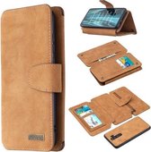 Voor Xiaomi Redmi Note 8 Pro Afneembare Frosted Magnetische Horizontale Flip Leren Case met Kaartsleuven & Houder & Rits Portemonnee & Fotolijst (Bruin)