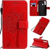 Voor Xiaomi Redmi Note 8T Tree & Cat Pattern Pressed Printing Horizontale Flip PU lederen tas met houder & kaartsleuven & portemonnee & lanyard (rood)