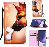 Voor Samsung Galaxy Note20 Ultra Gekleurd Tekening Patroon Plain Weave Horizontale Flip Leren Case met Houder & Kaartsleuf & Portemonnee & Lanyard (Hound Kiss)