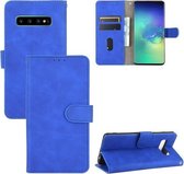 Voor Samsung Galaxy S10 Effen Kleur Huidgevoel Magnetische Gesp Horizontale Flip Kalfsstructuur PU Lederen Case met Houder & Kaartsleuven & Portemonnee (Blauw)