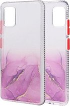 Voor Samsung Galaxy A51 marmerpatroon glitterpoeder schokbestendig TPU-hoesje met afneembare knoppen (paars)