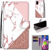 Voor Samsung Galaxy M51 Gekleurde Tekening Cross Textuur Horizontale Flip PU Lederen Case met Houder & Kaartsleuven & Portemonnee & Lanyard (Stiksel Roze Steen Patroon)