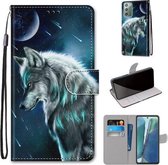 Voor Samsung Galaxy Note 20 Gekleurde Tekening Cross Textuur Horizontale Flip PU Lederen Case met Houder & Kaartsleuven & Portemonnee & Lanyard (Peinzende Wolf)