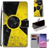 Voor Samsung Galaxy S10 + Gekleurde tekening Cross Texture Horizontale Flip PU lederen tas met houder & kaartsleuven & portemonnee & lanyard (gele en zwarte borden)