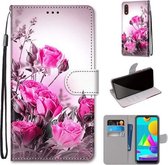 Voor Samsung Galaxy M01 Gekleurde Tekening Cross Textuur Horizontale Flip PU Lederen Case met Houder & Kaartsleuven & Portemonnee & Lanyard (Wild Rose)