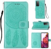 Voor Samsung Galaxy S21 Ultra 5G Dream Catcher Afdrukken Horizontale Flip Leren Case met Houder & Kaartsleuven & Portemonnee & Lanyard (Groen)