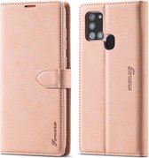 Voor Samsung Galaxy A21s Forwenw F1 Serie Mat Sterk Magnetisme Horizontale Flip Leren Case met Houder & Kaartsleuven & Portemonnee & Fotolijst (Rose Goud)