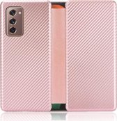 Voor Samsung Galaxy Z Fold2 5G Koolstofvezel Textuur Magnetische Horizontale Flip TPU + PC + PU lederen tas met kaartsleuf (roze)