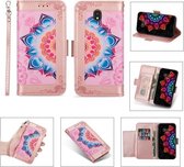 Voor Samsung Galaxy J7 (2017) / J730 Afdrukken Tweekleurig half mandala-patroon Dubbelzijdige magnetische gesp Horizontale flip lederen tas met houder & kaartsleuven & portemonnee & fotolijst
