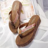 Fashion Muffin Bottom Ethnic Etyle Flip Flops voor Dames (Kleur: Bruin Maat: 35)