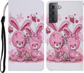Voor Samsung Galaxy S21 + 5G Gekleurde Tekening Patroon Horizontale Flip PU Lederen Case met Houder & Kaartsleuven & Portemonnee & Lanyard (Leuk Konijn)
