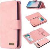Voor Samsung Galaxy S10 Plus Afneembare Frosted Magnetische Horizontale Flip PU lederen tas met kaartsleuven & houder & rits Portemonnee & fotolijst (roze)