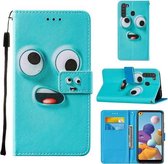 Voor Samsung Galaxy A21 Cross Texture Painting Pattern Horizontale Flip Leather Case met Houder & Kaartsleuven & Portemonnee & Lanyard (Big-eye Monster)
