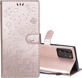 Voor Samsung Galaxy Note 20 Ultra Cat Bee Embossing Pattern Shockproof Horizontale Flip Leather Case met houder & kaartsleuven & portemonnee (Rose Gold)
