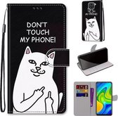 Voor Xiaomi Redmi Note 9 / 10X 4G Gekleurde tekening Cross Texture Horizontale Flip PU lederen tas met houder & kaartsleuven & portemonnee & lanyard (middelvinger witte kat)