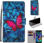 Voor LG K20 (2019) Gekleurde Tekening Cross Textuur Horizontale Flip PU Lederen Case met Houder & Kaartsleuven & Portemonnee & Lanyard (Blauw Rood Vlinder)