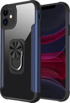 PC + TPU + metalen schokbestendige beschermhoes met ringhouder voor iPhone 11 (marineblauw)