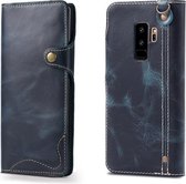 Voor Galaxy S9 Plus Denior Oil Wax Koeienhuid Magnetische Knop Horizontale Flip Leren Case met Kaartsleuven & Portemonnee (Donkerblauw)