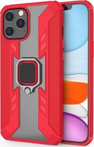 Apple iPhone 12 Pro Max Hoesje - Mobigear - Armor Ring Serie - Hard Kunststof Backcover - Rood - Hoesje Geschikt Voor Apple iPhone 12 Pro Max