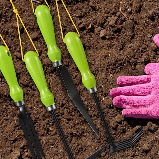 Relaxdays tuingereedschap set - 4-delig - bloemenschep, handhark, rooivork & schoffel - ijzer - ophangoogje van Relaxdays — afbeelding 3