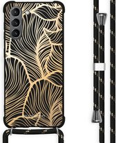 iMoshion Design hoesje met koord voor Samsung Galaxy S21 Plus - Bladeren - Goud / Zwart