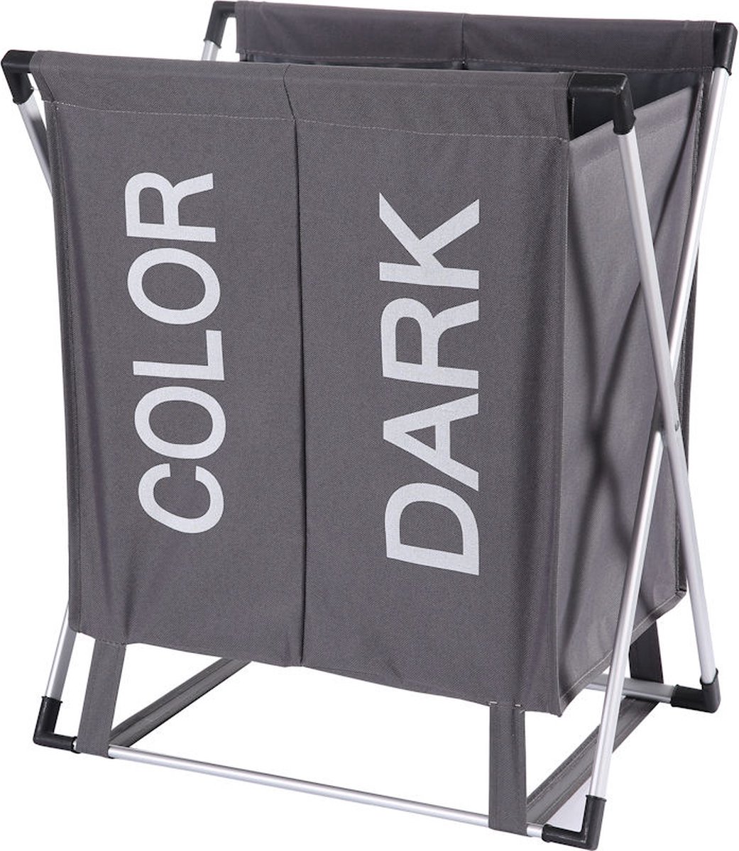 Goedkoopste Wassorteerder - 60 L - Wasmand 2 Vakken - Opvouwbare Wasmanden - Wassorteerder 2 vaks - Aluminium Frame - Grijs