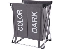 Wassorteerder - 60 L - Wasmand 2 Vakken - Opvouwbare Wasmanden - Wassorteerder 2 vaks - Aluminium Frame - Grijs
