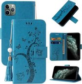 Reliëf Lucky Tree Horizontale Flip Leren Case met Houder & Kaartsleuf & Portemonnee & Lanyard Voor iPhone 11 Pro Max (Blauw)