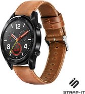 Leer Smartwatch bandje - Geschikt voor Huawei Watch GT / GT 2 leren bandje - bruin - Strap-it Horlogeband / Polsband / Armband - 46mm